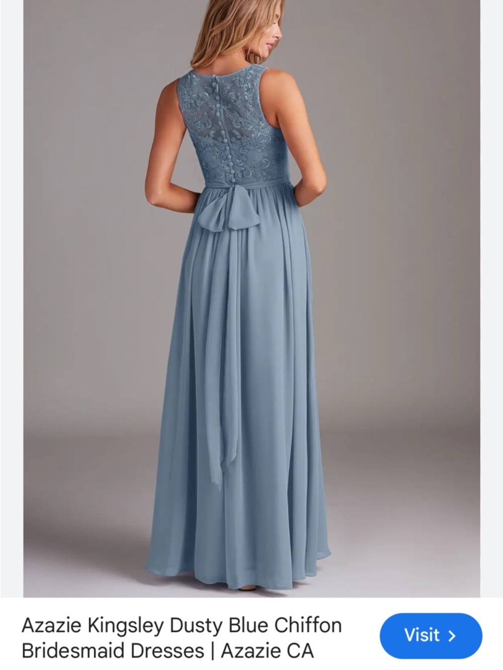 Azazie Kingsley Dusty Blue Lace-Top Chiffon Maxi Dress